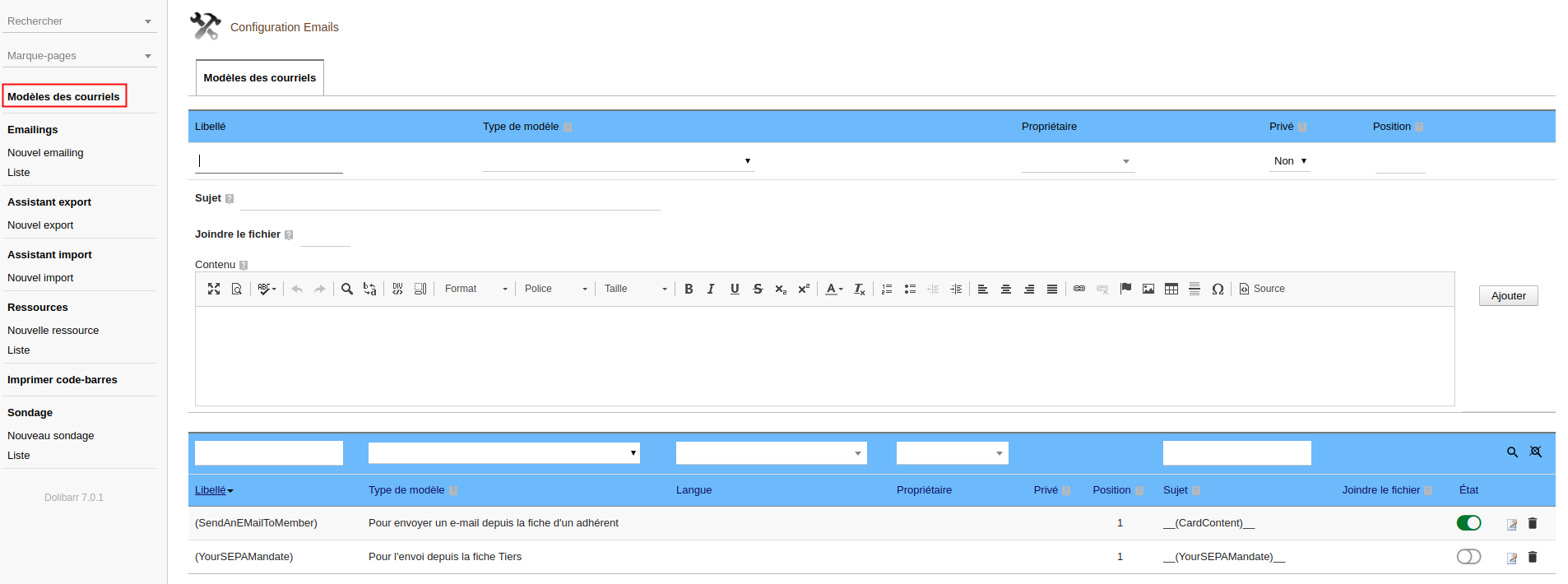 modele courriels user dolibarr 7.0.