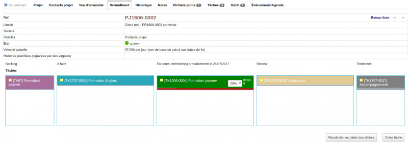 avvancement taches scrumboard pour dolibarr