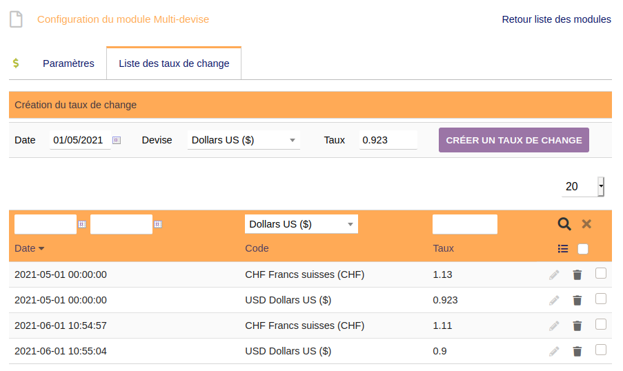 Nouveautés dolibarr 8 - Multidevise taux